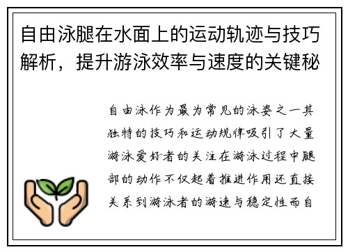 自由泳腿在水面上的运动轨迹与技巧解析，提升游泳效率与速度的关键秘诀